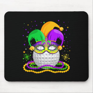 Golf Wearing Jester Hat Masked Beads Mardi Gras Pl Mousepad
