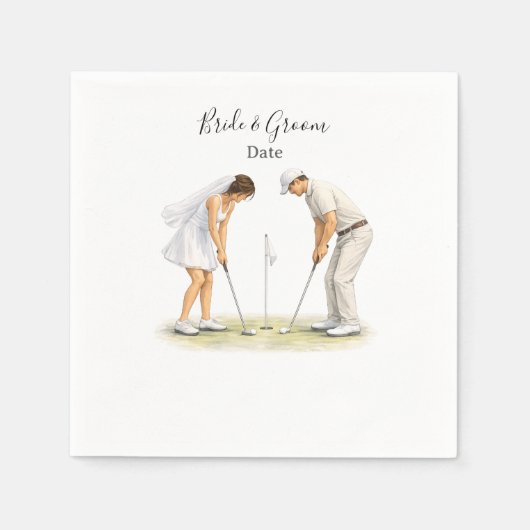 Golf wedding Birde and Groom on Putting Green Serviette (Vorderseite)