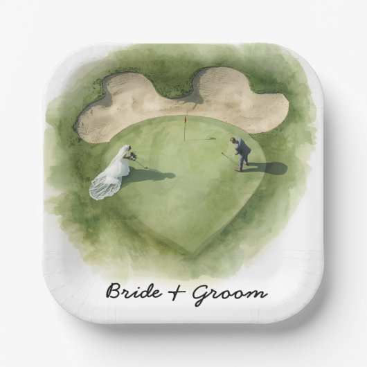 Golf wedding bride groom golf ball tee with love pappteller (Vorderseite)