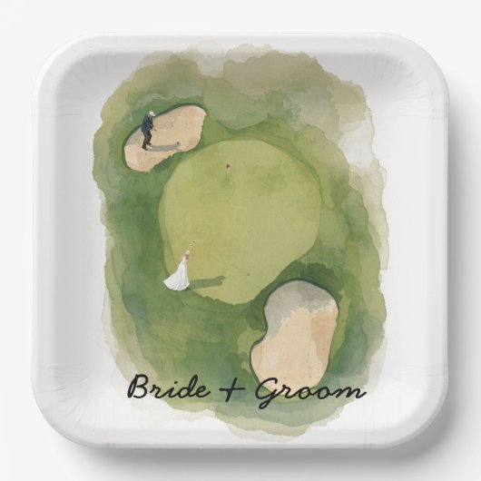 Golf wedding bride groom golf ball tee with love pappteller (Vorderseite)