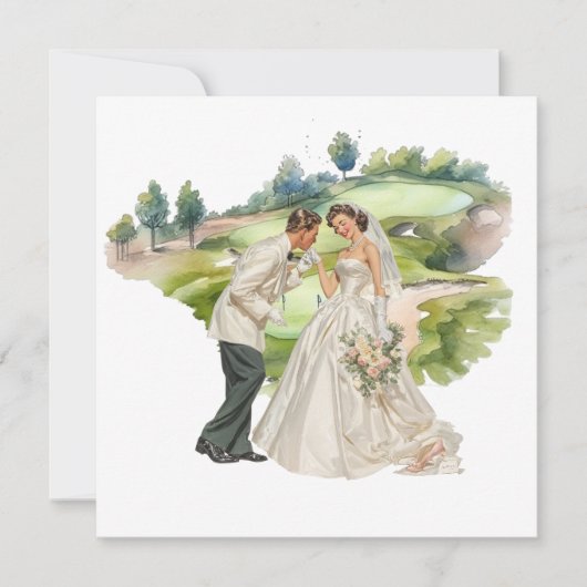 Golf wedding Bride & Groom on Golf Course card (Vorderseite)