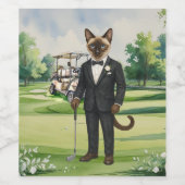 Golf Wedding Cat Liebhaber auf dem Platz für Groom Weinetikett (Einzelnes Label)