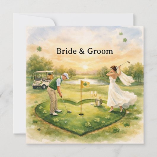 Golf Wedding Lucky in Love St. Patrick's Day theme Einladung (Vorderseite)