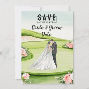 Golf Wedding mit Braut und Bräutigam auf Grün Einladung