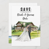 Golf Wedding mit Braut und Bräutigam im Clubhaus Einladung (Vorne/Hinten)