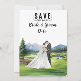 Golf Wedding mit Braut und Bräutigam im Clubhaus Einladung