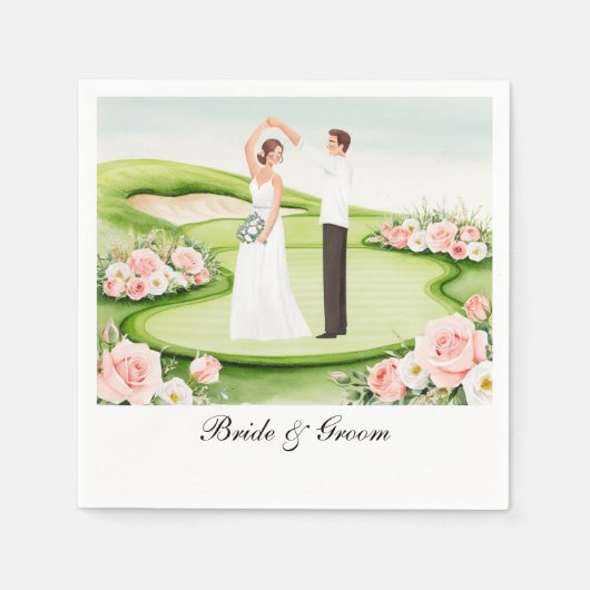 Golf Wedding mit Bride and Groom auf Kurs Serviette (Vorderseite)