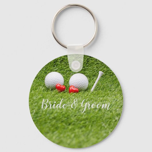 Golf Wedding mit Golf Ball Tee mit Liebe auf Grün Schlüsselanhänger (Vorderseite)