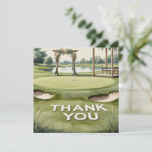 Golf Wedding mit Text auf Golfplatz Dankeskarte (Stehend Vorderseite)