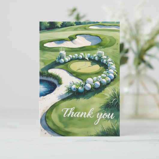 Golf Wedding mit Text auf Golfplatz Dankeskarte (Stehend Vorderseite)