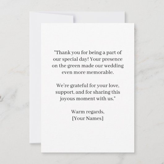 Golf Wedding mit Text auf Golfplatz Dankeskarte (Rückseite)