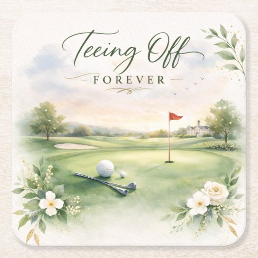 Golf Wedding Paper Cups | Teeing Off Forever  Rechteckiger Pappuntersetzer (Vorderseite)