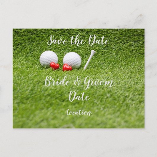 Golf Wedding Party mit Golfball und Herz-Liebe Postkarte (Vorderseite)