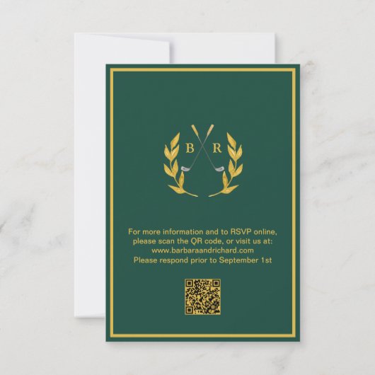 Golf Wedding RSVP Card QR Code Optional  Karte (Rückseite)