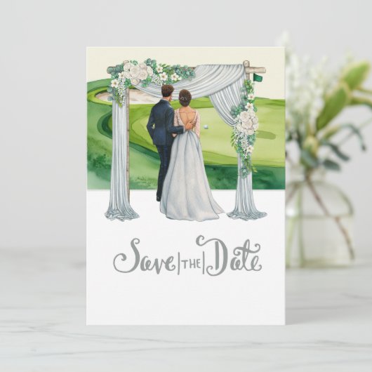 Golf Wedding Save the Date Golf Thema Einladung (Stehend Vorderseite)