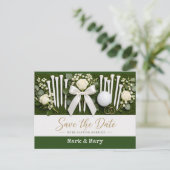 Golf Wedding Save the Date with White Golf Tees Postkarte (Stehend Vorderseite)