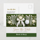 Golf Wedding Save the Date with White Golf Tees Postkarte (Vorne/Hinten)