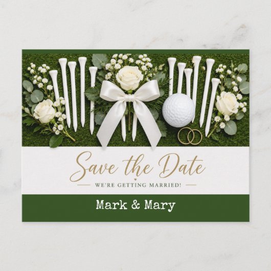 Golf Wedding Save the Date with White Golf Tees Postkarte (Vorderseite)