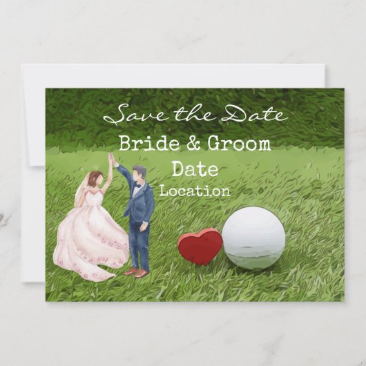 Golf Wedding speichern Sie das Datum mit Liebe Gol Einladung (Vorderseite)