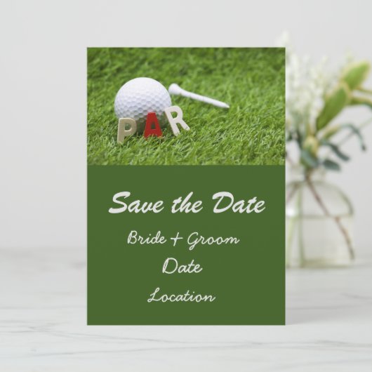 Golf Wedding speichern Sie das Datum par to pair Einladung (Stehend Vorderseite)
