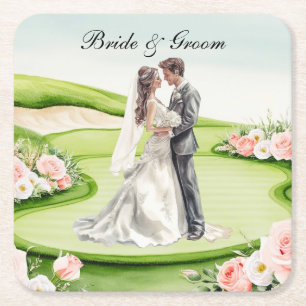 Golf Wedding Thema Braut und Bräutigam auf Kurs Rechteckiger Pappuntersetzer