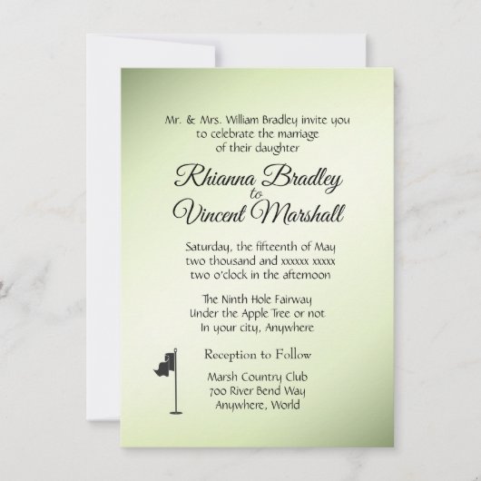 Golf Wedding Thema Grüne Einladungen (Vorderseite)