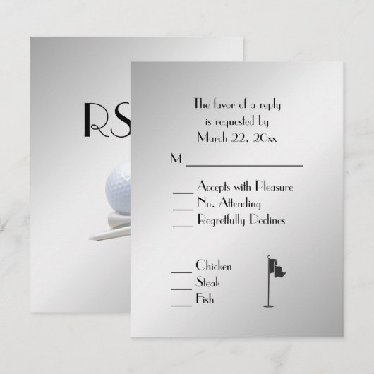 Golf Wedding Theme Silver Menu UAWG RSVP Karte (Vorne/Hinten)