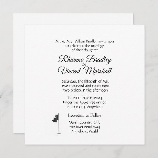Golf Wedding Theme White Invitations Einladung (Vorne/Hinten)