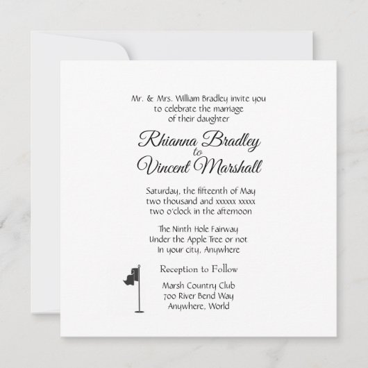 Golf Wedding Theme White Invitations Einladung (Vorderseite)