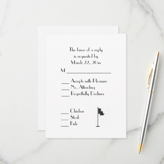 Golf Wedding Theme White Menu RSVP Karte (Vorderseite/Rückseite Beispiel)