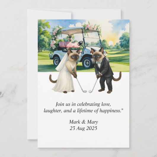 Golf Wedding themed for Cat Lovers Einladung (Vorderseite)