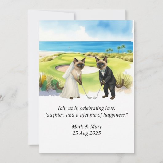 Golf Wedding themed for Cat Lovers Einladung (Vorderseite)