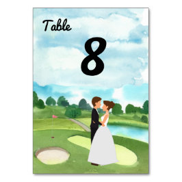 Golf Wedding Tischnummer Card Bridge & Groom