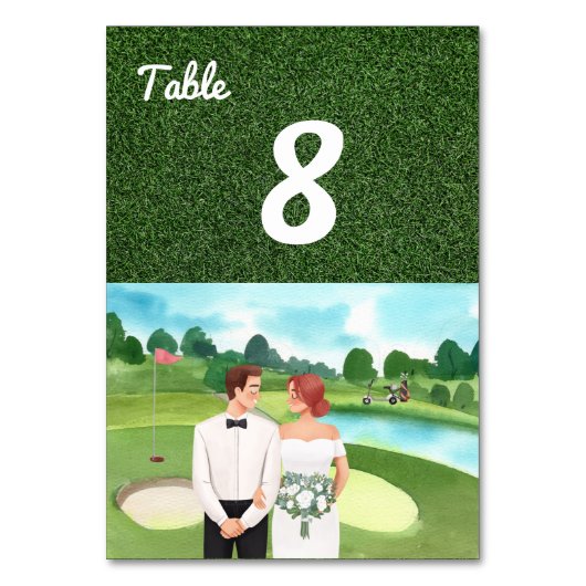 Golf Wedding Tischnummer Card mit Golfball (Vorderseite)
