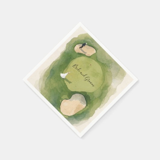 Golf Wedding with bride and groom on golf course Serviette (Ecke)