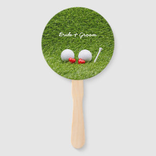 Golf Wedding zwei Golfbälle auf Grün mit Liebe Fächer