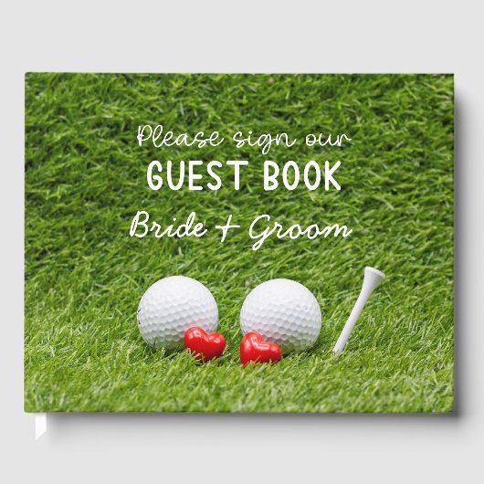 Golf Wedding zwei Golfbälle auf Grün mit Liebe Gästebuch (Vorderseite)