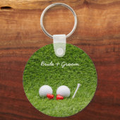 Golf Wedding zwei Golfbälle auf Grün mit Liebe Schlüsselanhänger (Vorderseite)
