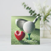 Golf WEDING mit Golfball auf grüne Einladung (Stehend Vorderseite)