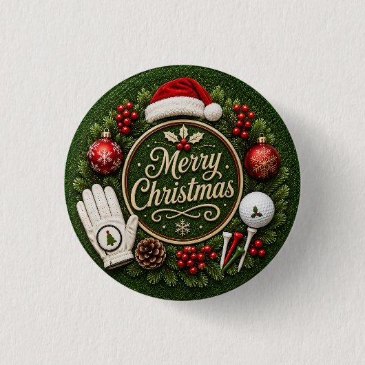 Golf-Weihnachten auf grünem Gras Button (Vorderseite)