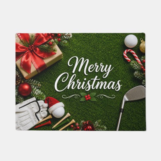 Golf-Weihnachten auf grünem Gras Fußmatte (Vorderseite)