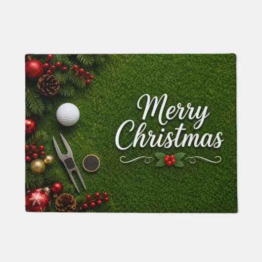 Golf-Weihnachten auf grünem Gras Fußmatte (Vorderseite)