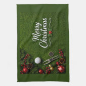 Golf-Weihnachten auf grünem Gras Geschirrtuch (Vertikal)