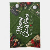 Golf-Weihnachten auf grünem Gras Geschirrtuch (Vertikal)