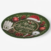 Golf-Weihnachten auf grünem Gras Pappteller (Schrägansicht)