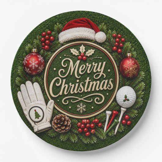 Golf-Weihnachten auf grünem Gras Pappteller (Vorderseite)