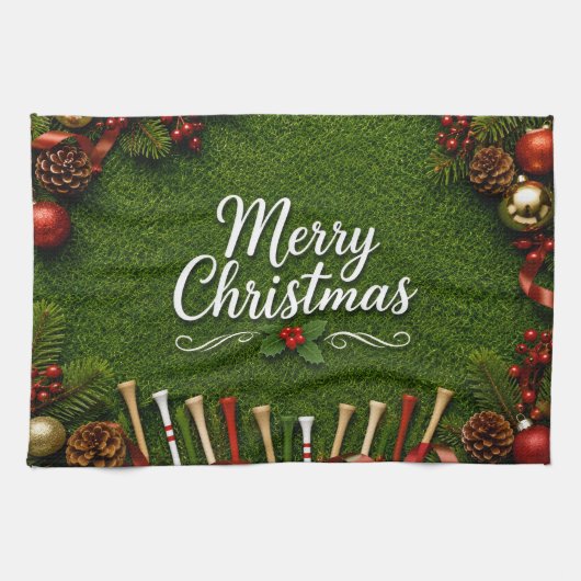 Golf-Weihnachten auf grünem Rasen Geschirrtuch (Horizontal)