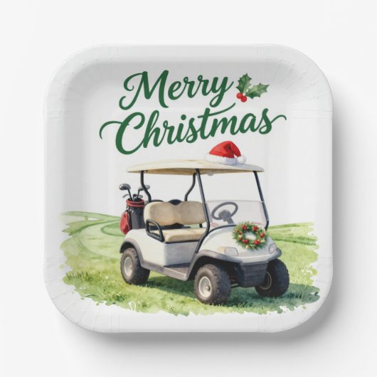 Golf Weihnachten Golf Cart Pappteller (Vorderseite)