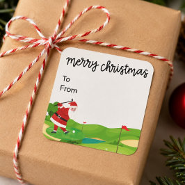 Golf Weihnachten mit dem Weihnachtsmann für Golfer Quadratischer Aufkleber