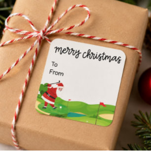 Golf Weihnachten mit dem Weihnachtsmann für Golfer Quadratischer Aufkleber